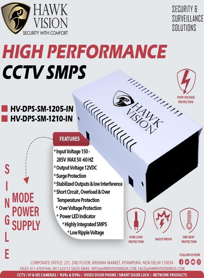 Hawk Vision CCTV Camera Power Supply Adaptor (150-285V) 4 Channel Power Supply Cabinet Adapter Indoor/Outdoor Security Surveillance - Image 3